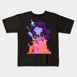 rad skeleton taking hot showers preparing for hell (cyberpunk trippy retro) Kids T-Shirt